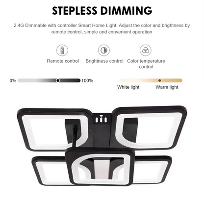 LED -csillár Zoe 68W távirányítóval, 5 négyzet, hideg/forró/semleges fény, instabil, fekete