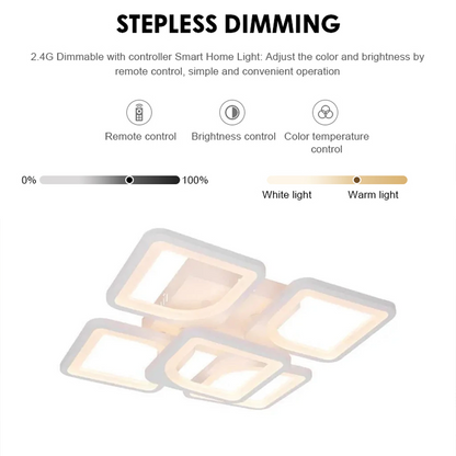 LED -csillár Zoe 96W távirányítóval, 5 négyzet, hideg/forró/semleges fény, instabil, fehér