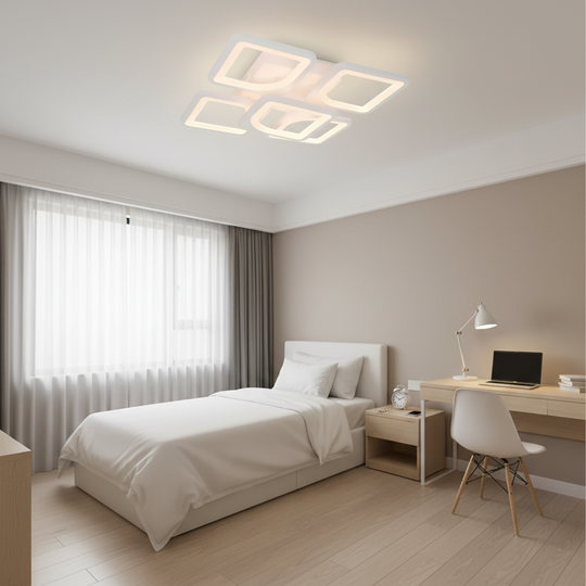 LED-csillár távirányítóval ZOE 70W, 5 négyzet, hideg/meleg/semleges fény, szabályozható, fehér LED-es csillár távirányítóval Alapértelmezett cím Alessandro Design