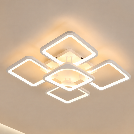 LED csillár távirányítóval ZOE 70W, 5 négyzet, hideg/meleg/semleges fény, szabályozható, fehér