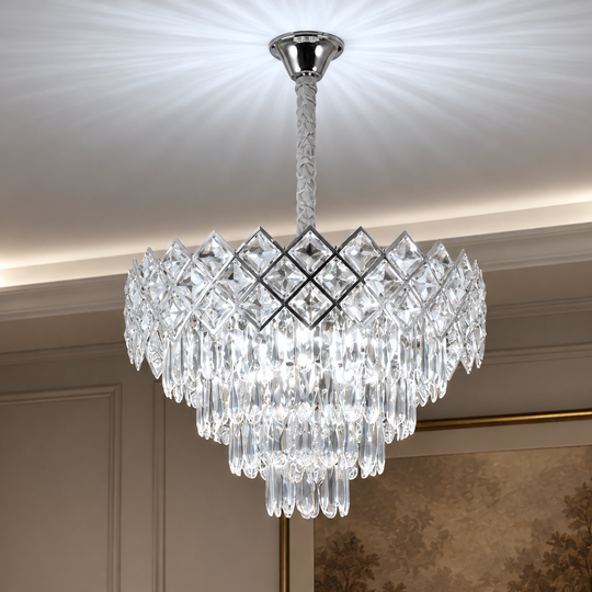 Kristálycsillár VECTORIA Magno 8xE14, átmérő 58 cm, fényes króm, állítható magasságú, fém és kristály