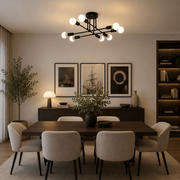 Klasszikus modernista nyolcas csillár, 8x E27, fekete, modern design, fém, lámpaernyő nélkül