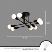 Klasszikus modernista nyolcas csillár, 8x E27, fekete, modern design, fém, lámpaernyő nélkül