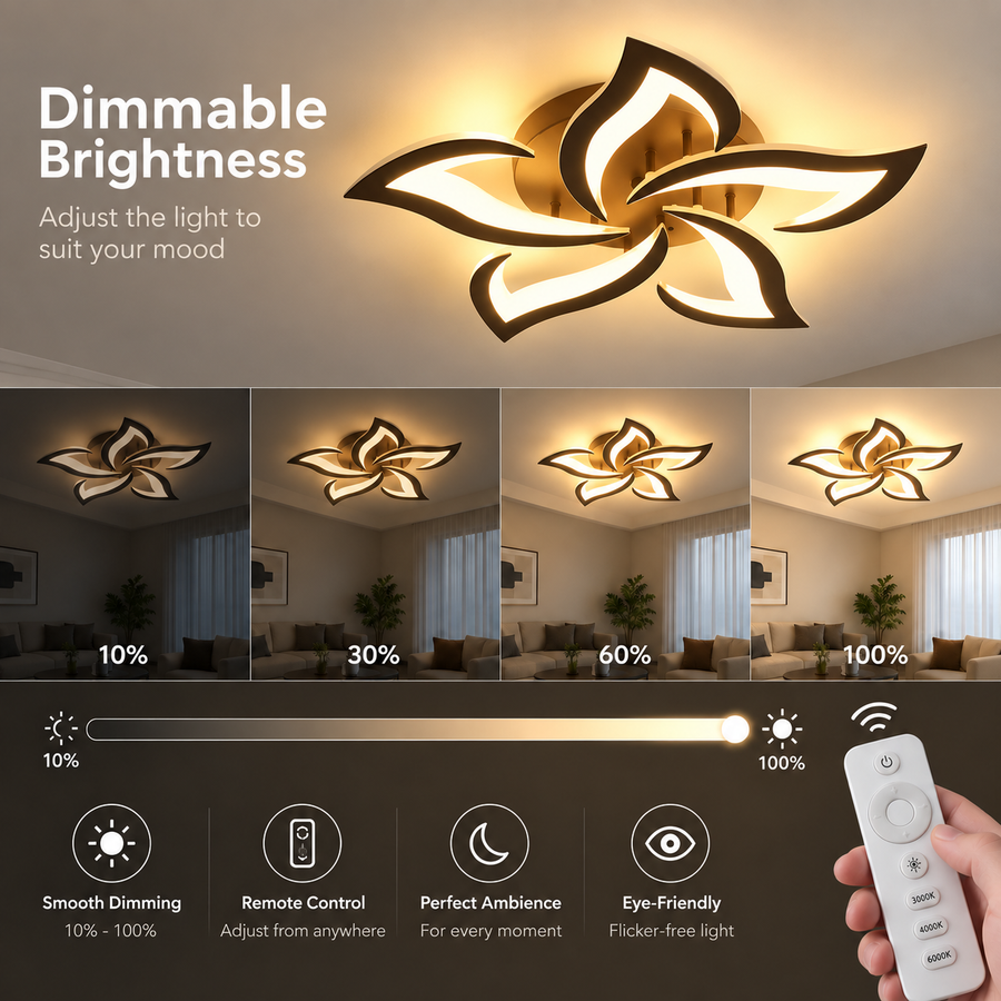 LED csillár távirányítóval LT660/5BK, 5 elem, 54 W, fény 3000/4000/6000K, fekete, állítható magasságú