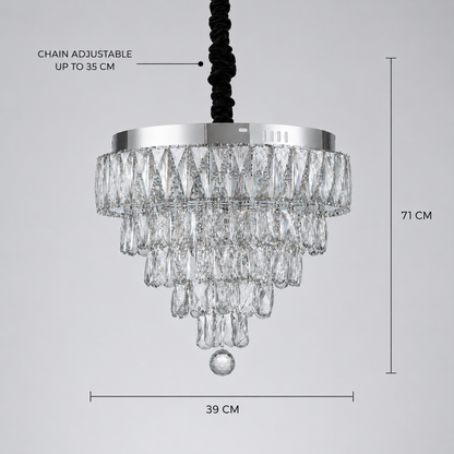 RIGO Crystal LED csillár távirányítóval Nobile átmérő 39cm, fényes króm, állítható magasságú, fém és kristály