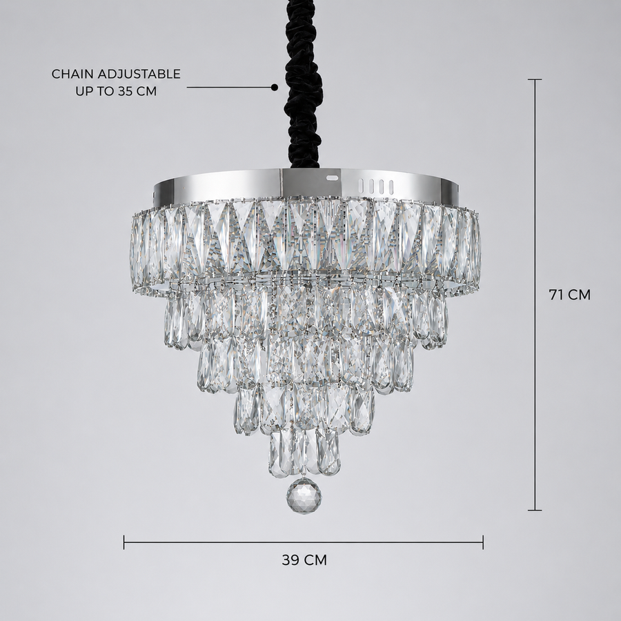 RIGO Crystal LED csillár távirányítóval Nobile átmérő 39cm, fényes króm, állítható magasságú, fém és kristály