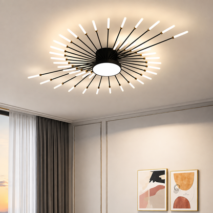 Lustra LED DASHOGUZ, Ø105cm, 8W, 28 Brate, Lumina Neutra, Metal si Acrilic, Negru si Auriu