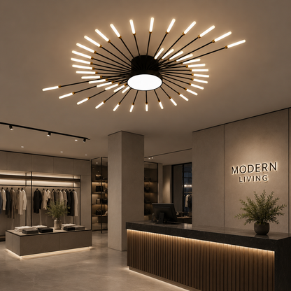 Lustra LED DASHOGUZ, Ø105cm, 8W, 28 Brate, Lumina Neutra, Metal si Acrilic, Negru si Auriu