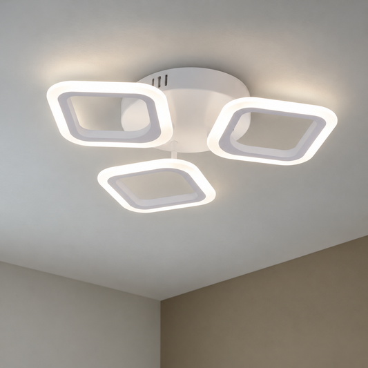 LED csillár ERIKA 20W, 3 négyzet, meleg/semleges/hideg fény, fehér, fém és akril