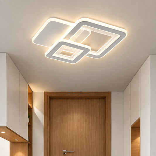 LED SQUARE 57W csillár, 3 négyzet, hideg/meleg/semleges fény, fehér