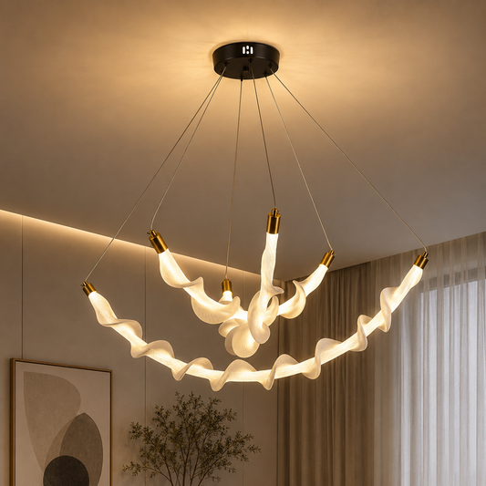 Függesztett akril LED csillár UNDA korona, 28W, meleg/semleges/hideg fény 3000/4000/6000K, fehér, állítható magasságú, fém és akril