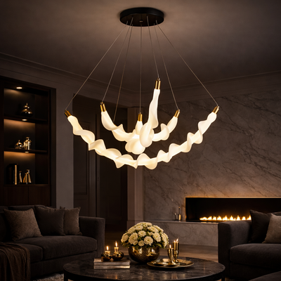 Függesztett akril LED csillár LT760/3GD, 28W, meleg/semleges/hideg fény 3000/4000/6000K, fehér, állítható magasságú, fém és akril
