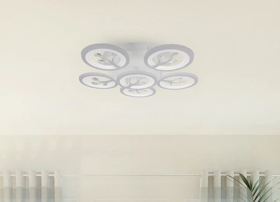 LED -csillár távirányítóval és Daisy 72W kristály, 6 elem, hideg/forró/semleges fény, instabil, fehér