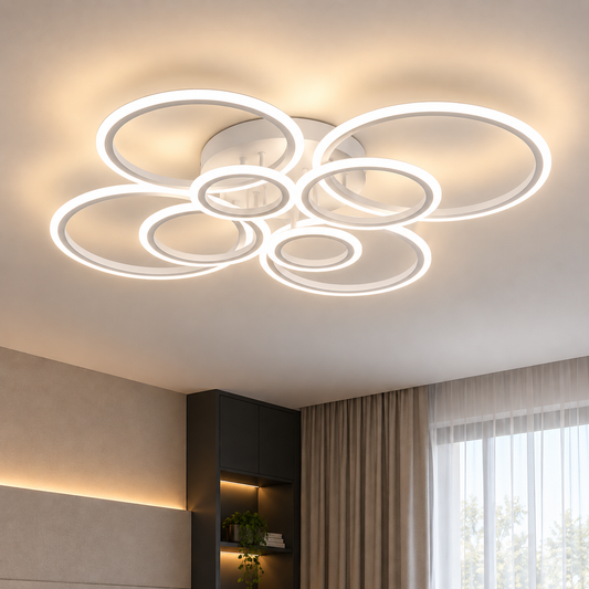 LED csillár távirányítóval BETTY 127W, 8 kör, hideg/meleg/semleges fény, szabályozható, fehér