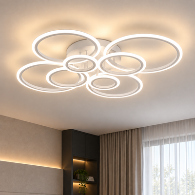 LED csillár távirányítóval BETTY 127W, 8 kör, hideg/meleg/semleges fény, szabályozható, fehér