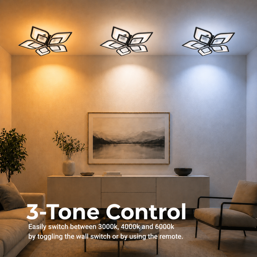 LED csillár távirányítóval DALIA 96W, 5 szirom, hideg/meleg/semleges fény, szabályozható, fekete