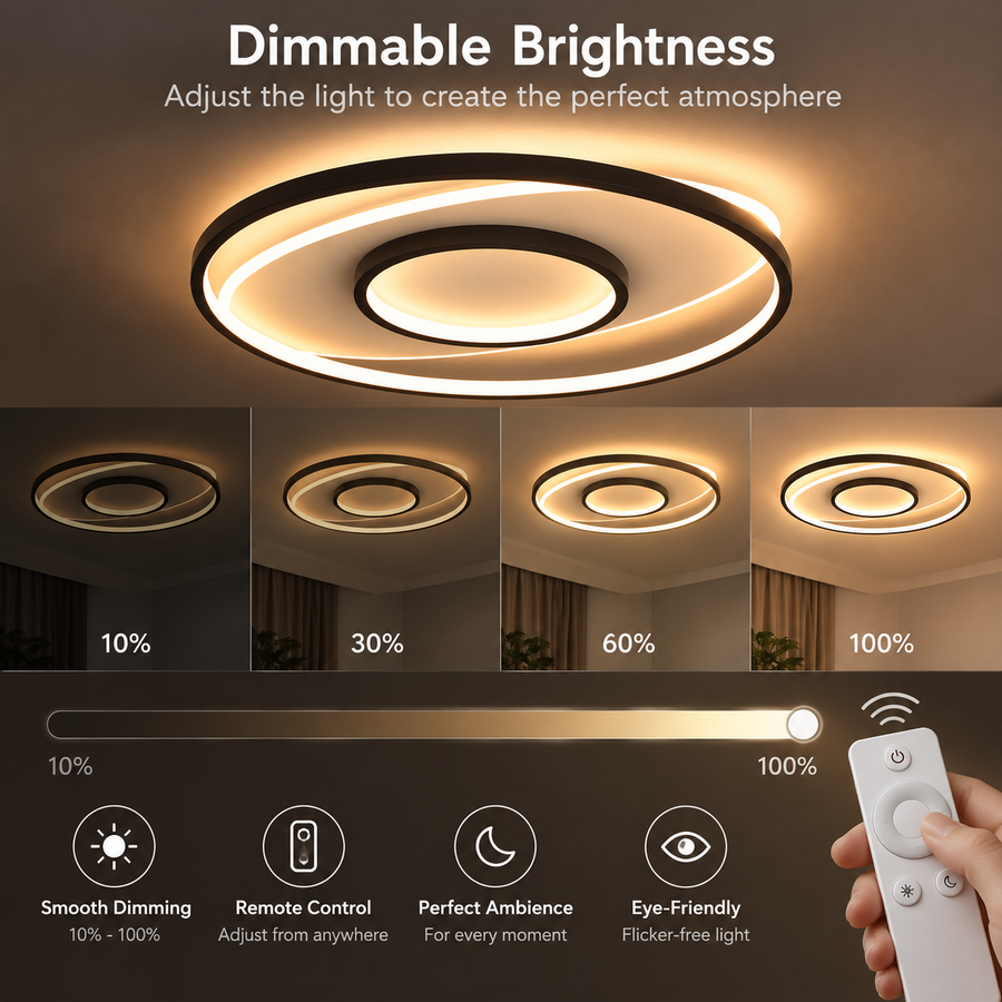 LED csillár távirányítóval FIGURATO, 63W, 3 kör, hideg/meleg/semleges fény, szabályozható, fekete