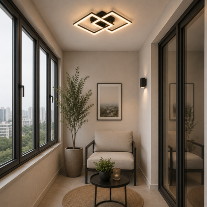 LED csillár távirányítóval GEO 29W, 2 négyzet, hideg/meleg/semleges fény, szabályozható, fém és akril, fekete
