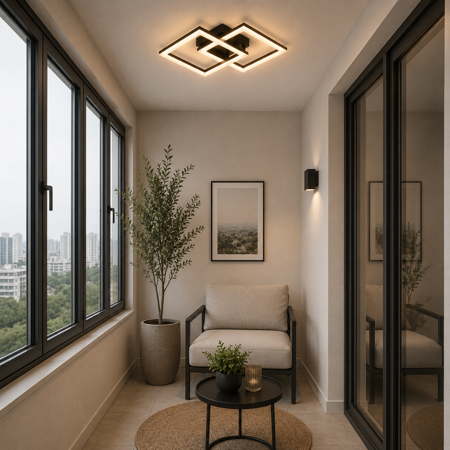 LED csillár távirányítóval GEO 29W, 2 négyzet, hideg/meleg/semleges fény, szabályozható, fém és akril, fekete