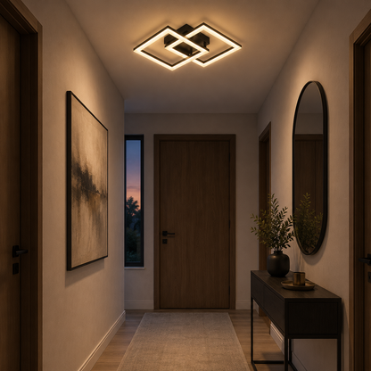 LED csillár távirányítóval GEO 29W, 2 négyzet, hideg/meleg/semleges fény, szabályozható, fém és akril, fekete