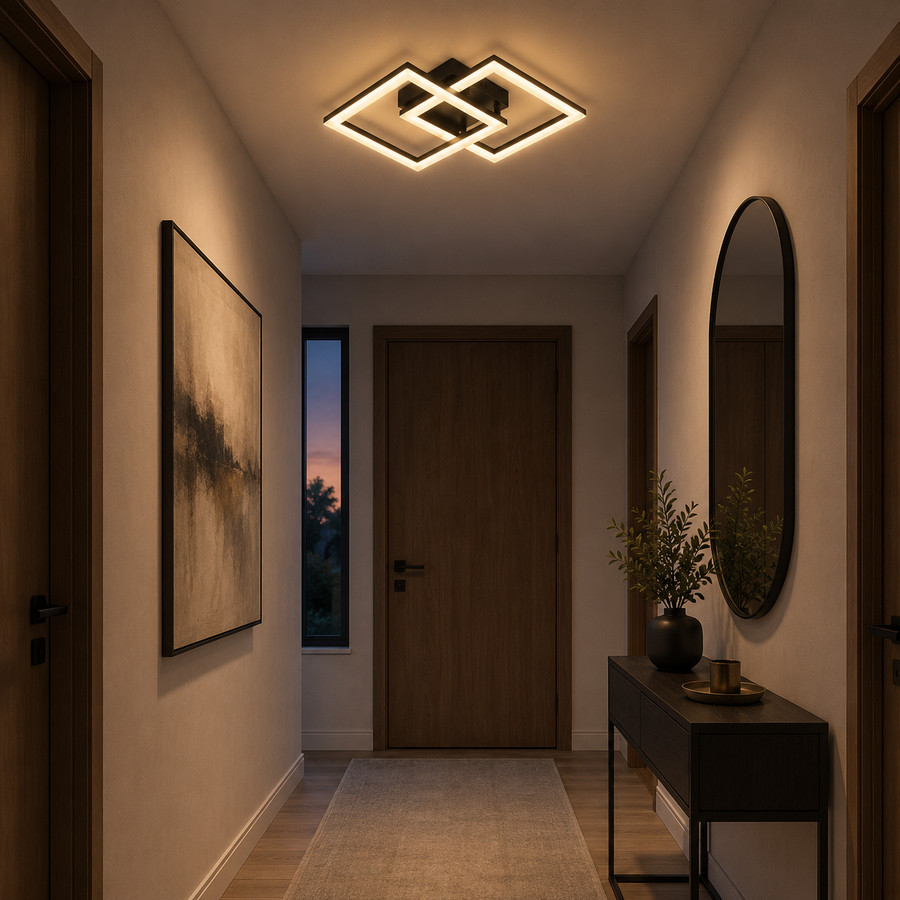 LED csillár távirányítóval GEO 29W, 2 négyzet, hideg/meleg/semleges fény, szabályozható, fém és akril, fekete