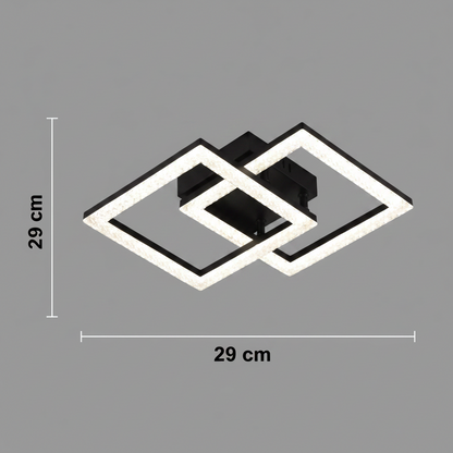 LED csillár távirányítóval GEO 29W, 2 négyzet, hideg/meleg/semleges fény, szabályozható, fém és akril, fekete