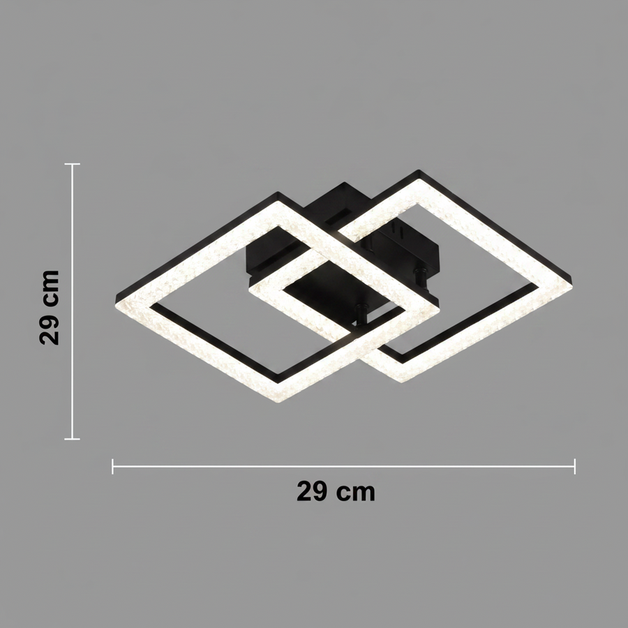 LED csillár távirányítóval GEO 29W, 2 négyzet, hideg/meleg/semleges fény, szabályozható, fém és akril, fekete