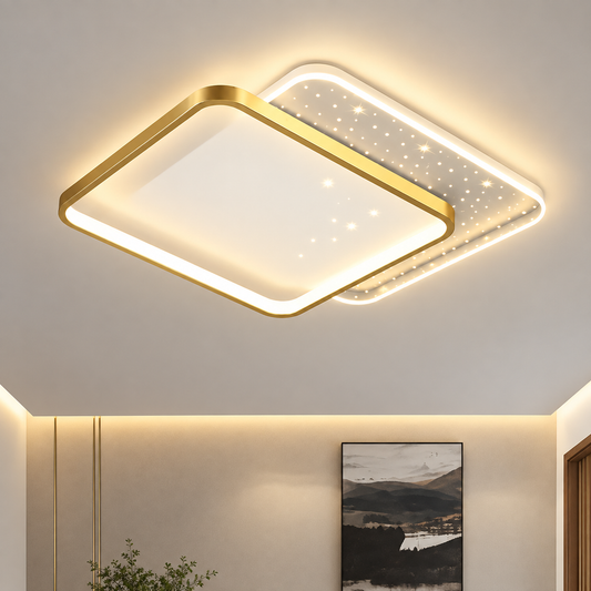 LED csillár távirányítóval GILDRA 48W, 2 négyzet, hideg/meleg/semleges fény, szabályozható, arany
