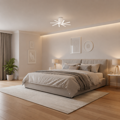 IBANE LED csillár távirányítóval, 8 forrás, 3000K/4000K/6000K, 128W, fém és szilikon, fehér