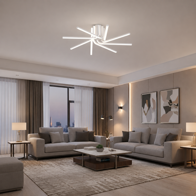IBANE LED csillár távirányítóval, 8 forrás, 3000K/4000K/6000K, 144W, fém és szilícium, fehér