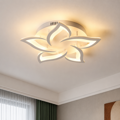 LED csillár távirányítóval LOTUS 54W, 5 szirom, hideg/meleg/semleges fény, szabályozható, fehér