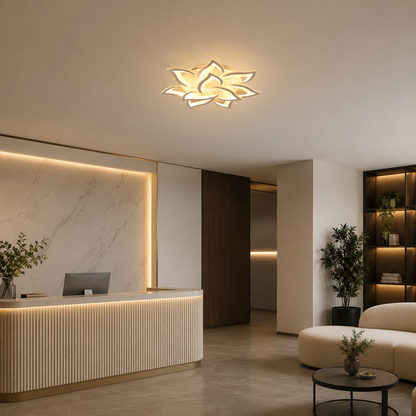 LED csillár távirányítóval LOTUS 91W, 9 szirom, hideg/meleg/semleges fény, szabályozható, fehér