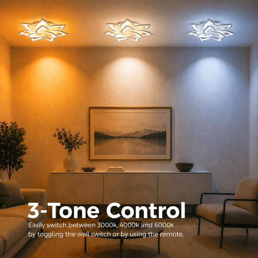 LED csillár távirányítóval LOTUS 91W, 9 szirom, hideg/meleg/semleges fény, szabályozható, fehér