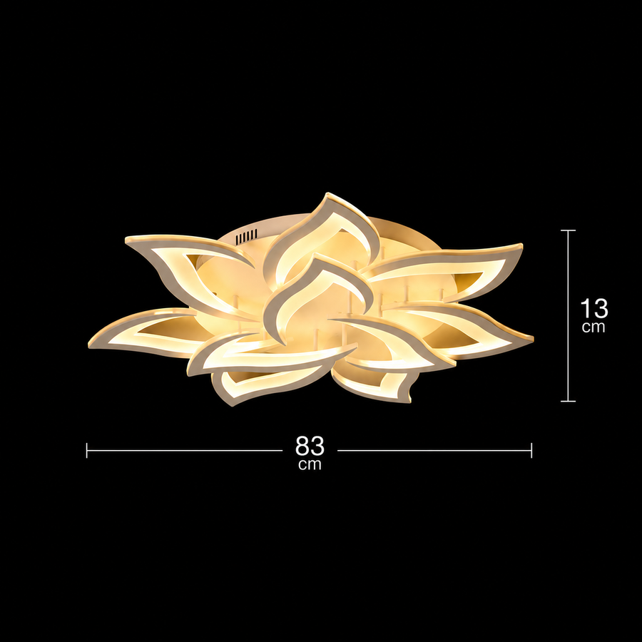 LED csillár távirányítóval LOTUS 91W, 9 szirom, hideg/meleg/semleges fény, szabályozható, fehér