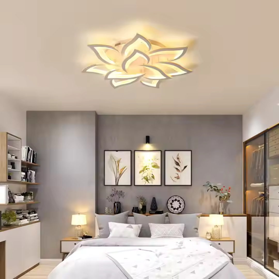 LED-es csillár távirányítóval LOTUS 91W, 9 szirom, hideg/meleg/semleges fény, szabályozható, fehér LED-es csillár távirányítóval Alapértelmezett cím Alessandro Design