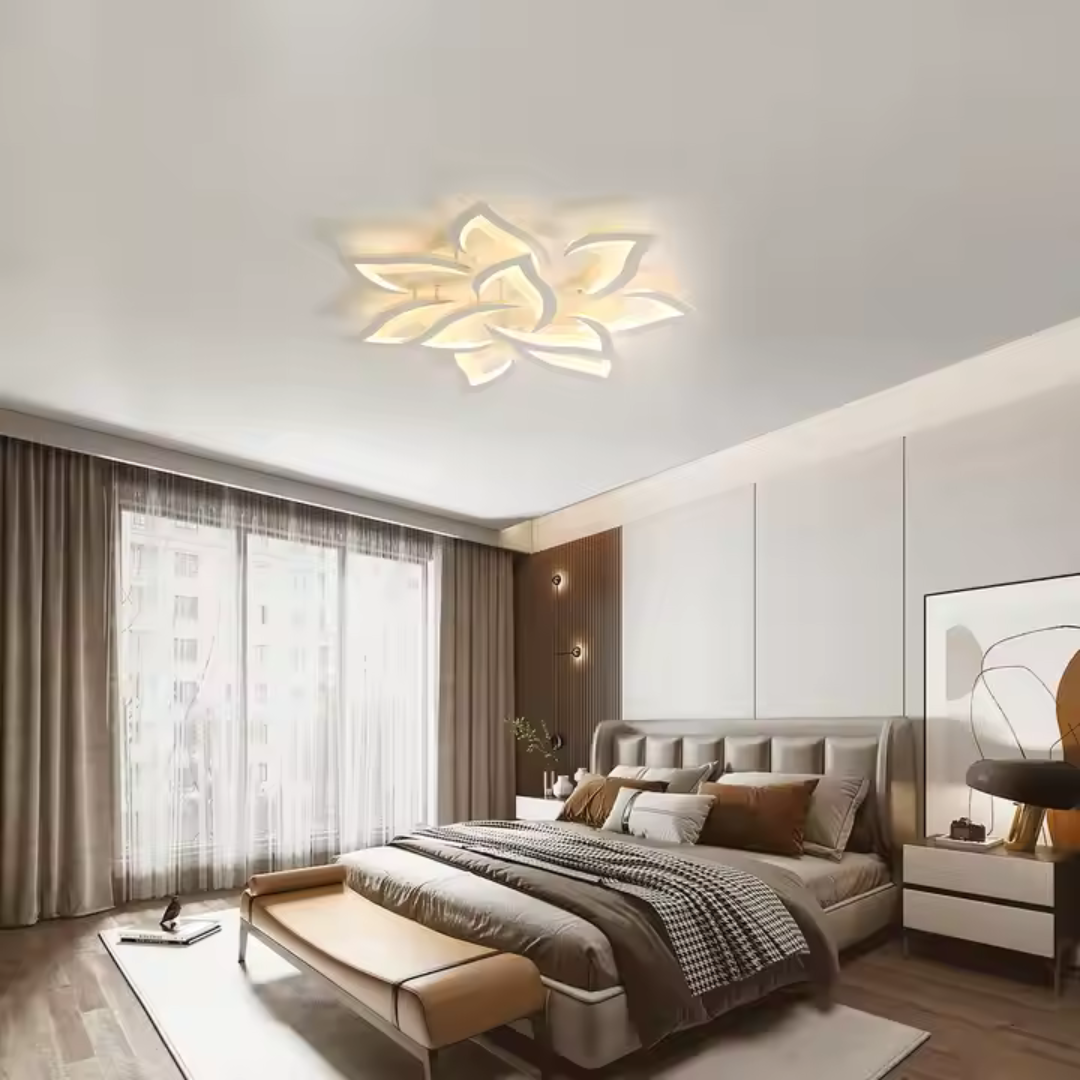 LED-es csillár távirányítóval LOTUS 91W, 9 szirom, hideg/meleg/semleges fény, szabályozható, fehér LED-es csillár távirányítóval Alapértelmezett cím Alessandro Design