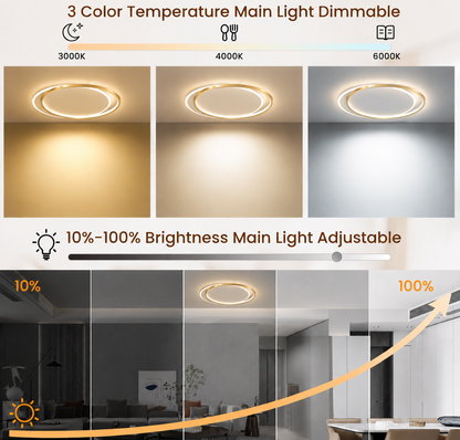 LED-es csillár távirányítóval SOLARA 51W, 2 kör, hideg/meleg/semleges fény, szabályozható, fehérarany