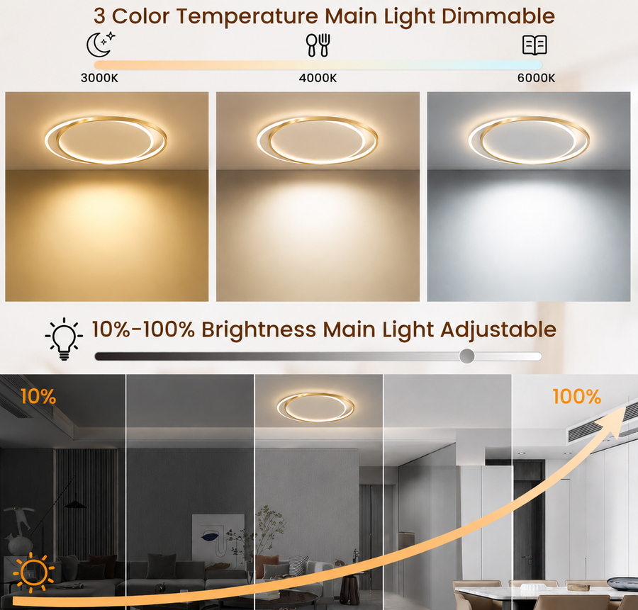 LED-es csillár távirányítóval SOLARA 51W, 2 kör, hideg/meleg/semleges fény, szabályozható, fehérarany