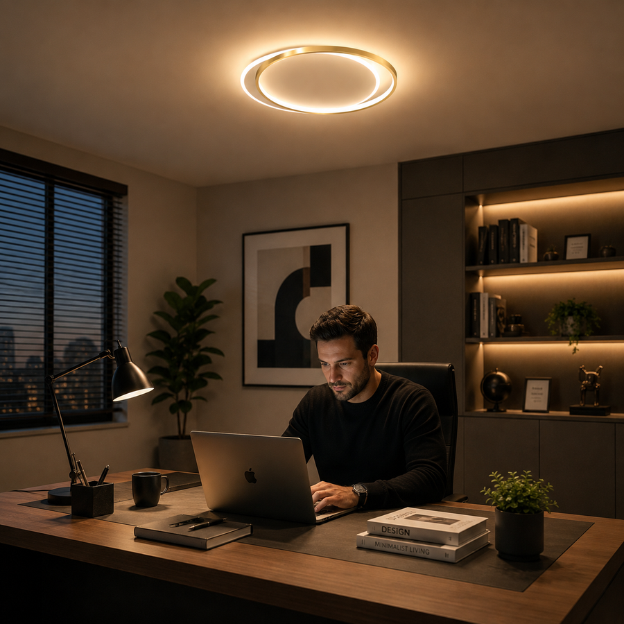 LED-es csillár távirányítóval SOLARA 51W, 2 kör, hideg/meleg/semleges fény, szabályozható, fehérarany