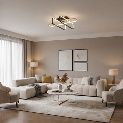 TRANBERG LED csillár távirányítóval, 3 forrás (2 fekete+1 arany), 3000K/4000K/6000K, 152W, Fém és Műanyag, Fekete