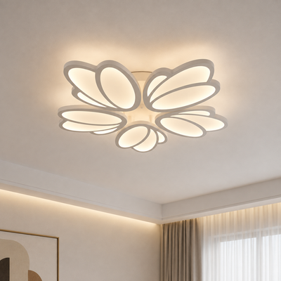 LED csillár távirányítóval TULIP 81W, 5 szirom, hideg/meleg/semleges fény, szabályozható, fehér