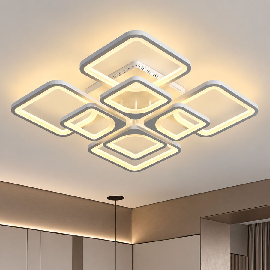 LED csillár távirányítóval ZOE 138W, 8 négyzet, hideg/meleg/semleges fény, szabályozható, fehér