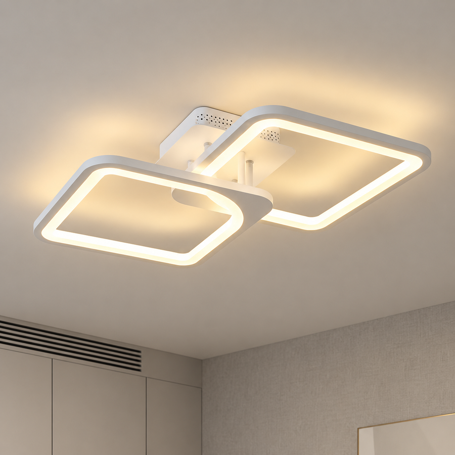 LED csillár távirányítóval ZOE 41W, 2 négyzet, hideg/meleg/semleges fény, szabályozható, fehér