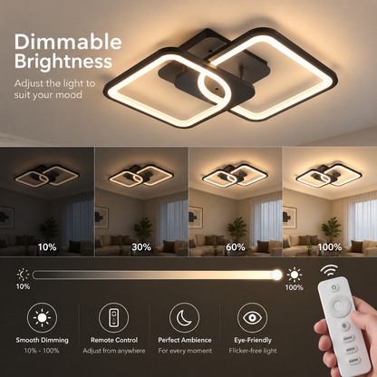 LED csillár távirányítóval ZOE 41W, 2 négyzet, hideg/meleg/semleges fény, szabályozható, fekete