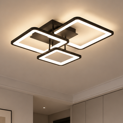 LED csillár távirányítóval ZOE 60W, 3 négyzet, hideg/meleg/semleges fény, szabályozható, fekete, fém és akril