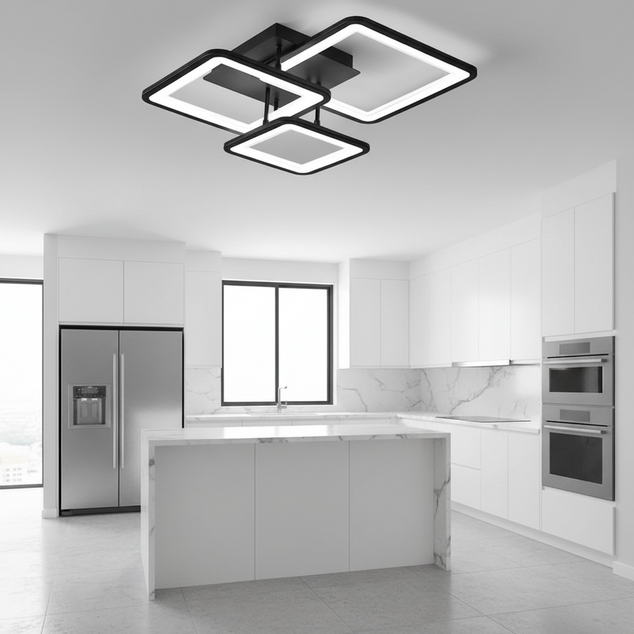LED-es csillár távirányítóval ZOE 60W, 3 négyzet, hideg/meleg/semleges fény, szabályozható, fekete LED-es csillárok távirányítóval Alapértelmezett cím Alessandro Design