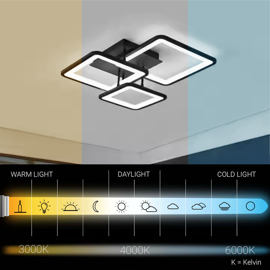 LED-es csillár távirányítóval ZOE 60W, 3 négyzet, hideg/meleg/semleges fény, szabályozható, fekete LED-es csillárok távirányítóval Alapértelmezett cím Alessandro Design