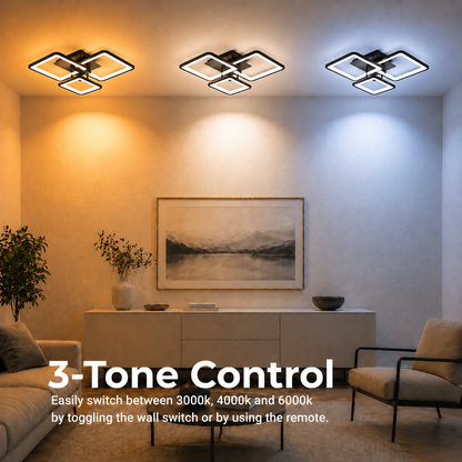 LED-es csillár távirányítóval ZOE 60W, 3 négyzet, hideg/meleg/semleges fény, szabályozható, fekete LED-es csillárok távirányítóval Alapértelmezett cím Alessandro Design