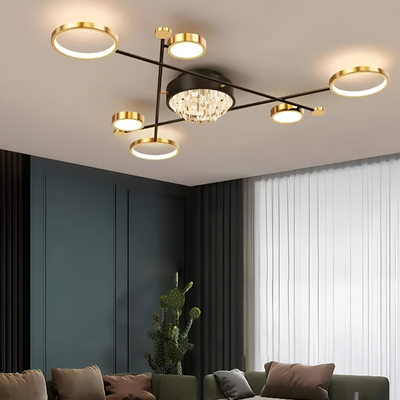 LED -csillár távirányítóval és Guida 38W kristály, 6 elem, hideg/forró/semleges fény, under, aranyfekete