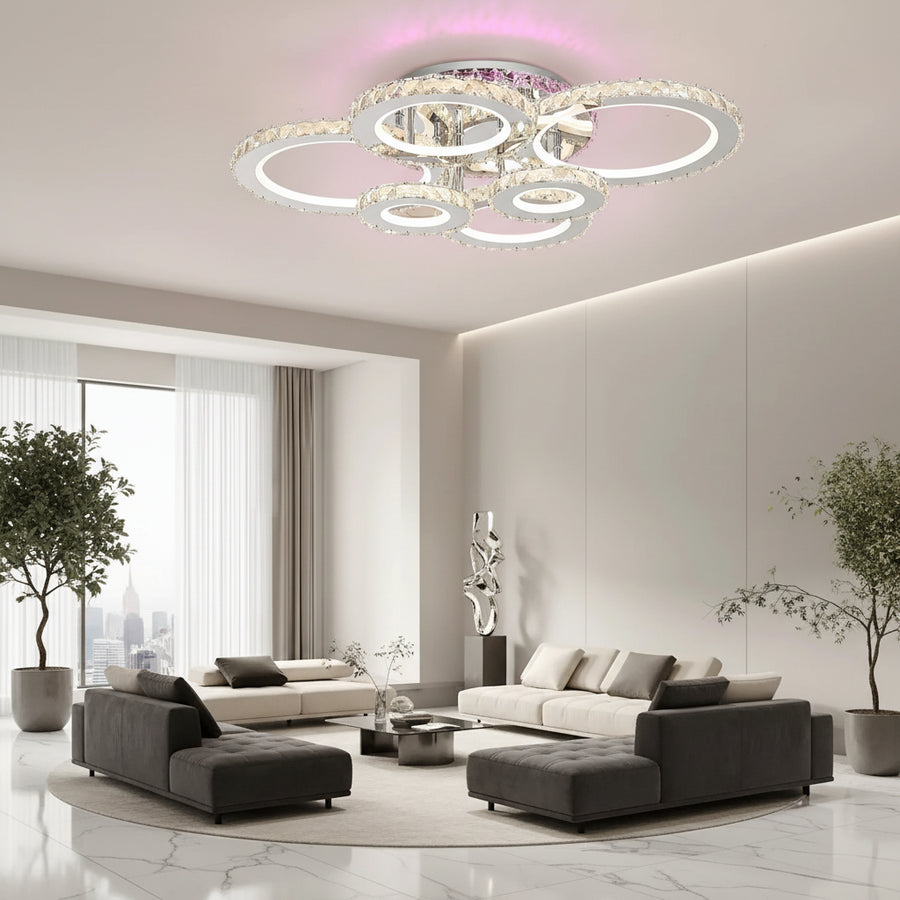 LED csillár távirányítóval és kristály NOVA ROTONDA RGB 144W, 6 kör, hideg/meleg/semleges fény, szabályozható, fényes króm LED csillárok és kristályok Alapértelmezett cím Alessandro Design